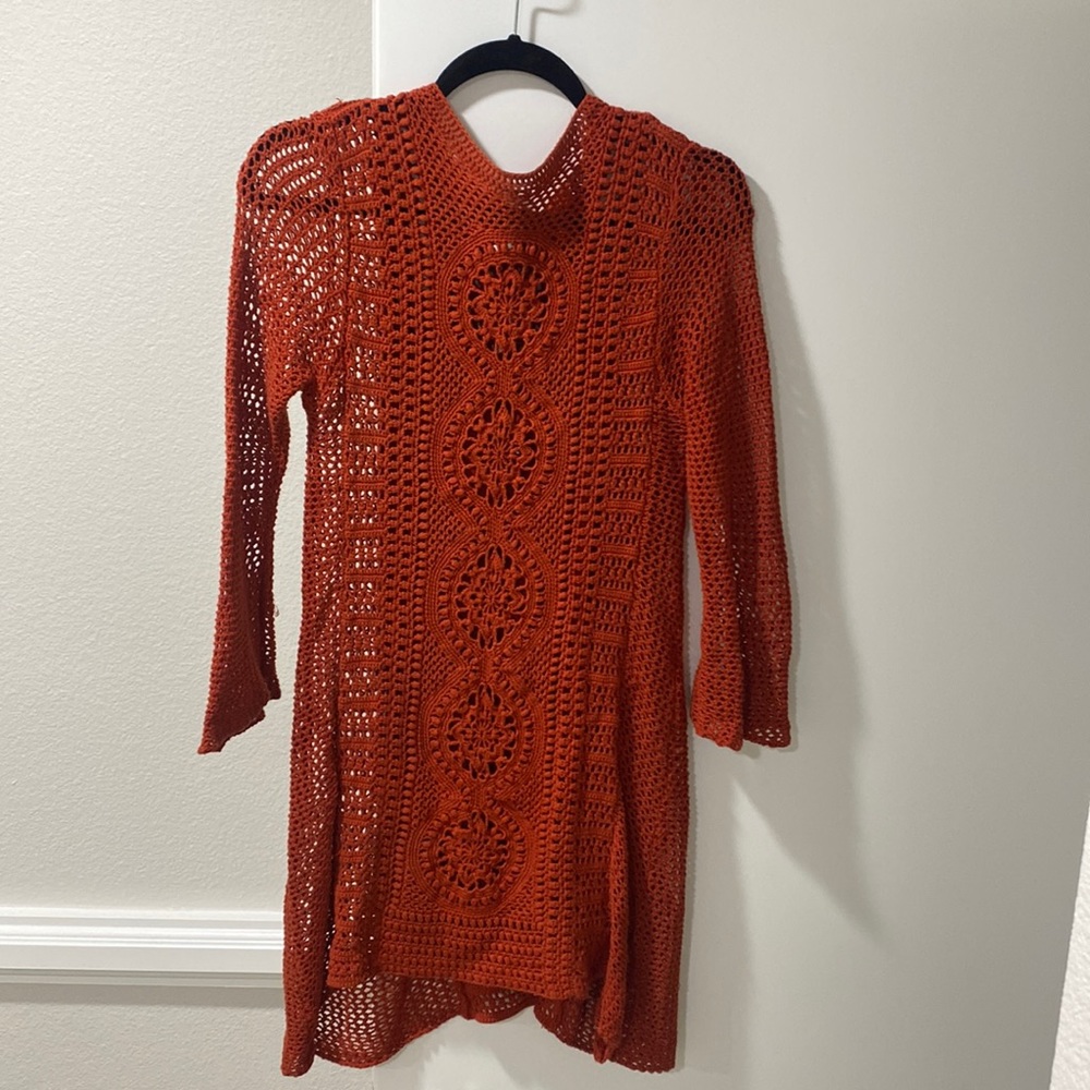 Free People burnt Orange Crochet Lace Dress